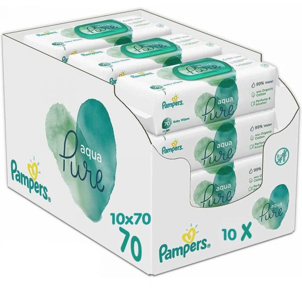 10x Pampers Billendoekjes AquaPure Navulpak 1 x 70 = 70 doekjes