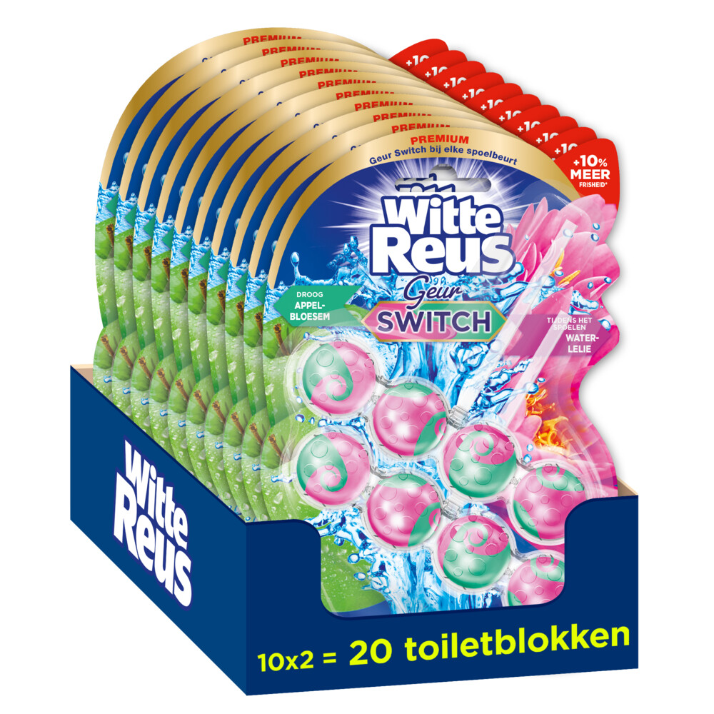 10x Witte Reus Toiletblok Geur Switch Appelbloesem Waterlelie 2 stuks