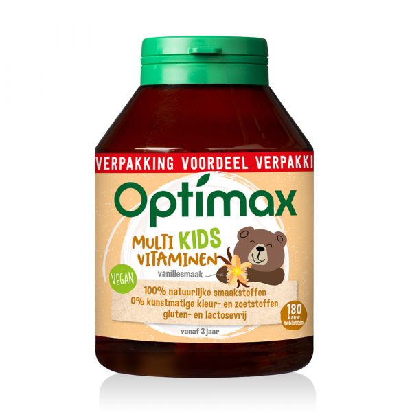 1+1 gratis: Optimax Kinder Multivitamine Vanille 180 tabletten