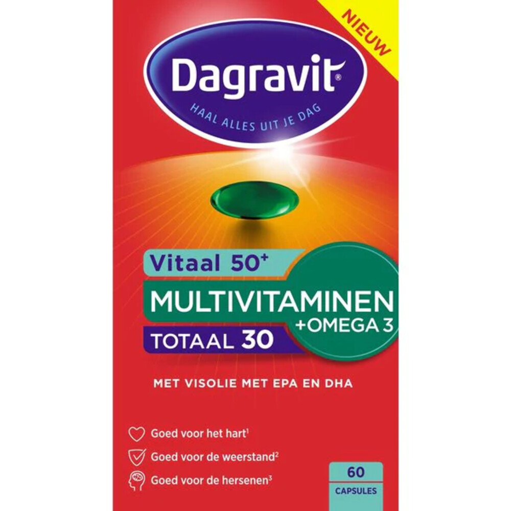 1+1 gratis: 2x Dagravit Totaal 30 Vitaal 50+ met omega-3 visolie 60 capsules