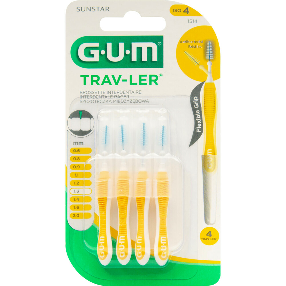 3x GUM Trav-Ler Ragers Geel 1.3mm blisterà 4 stuks