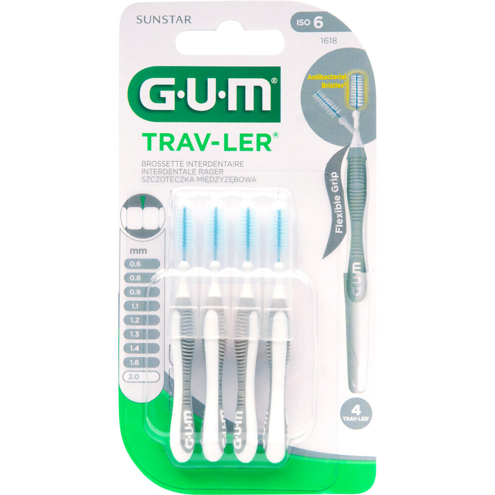 3x GUM Trav-Ler Ragers Grijs 2.0mm blisterà 4 stuks