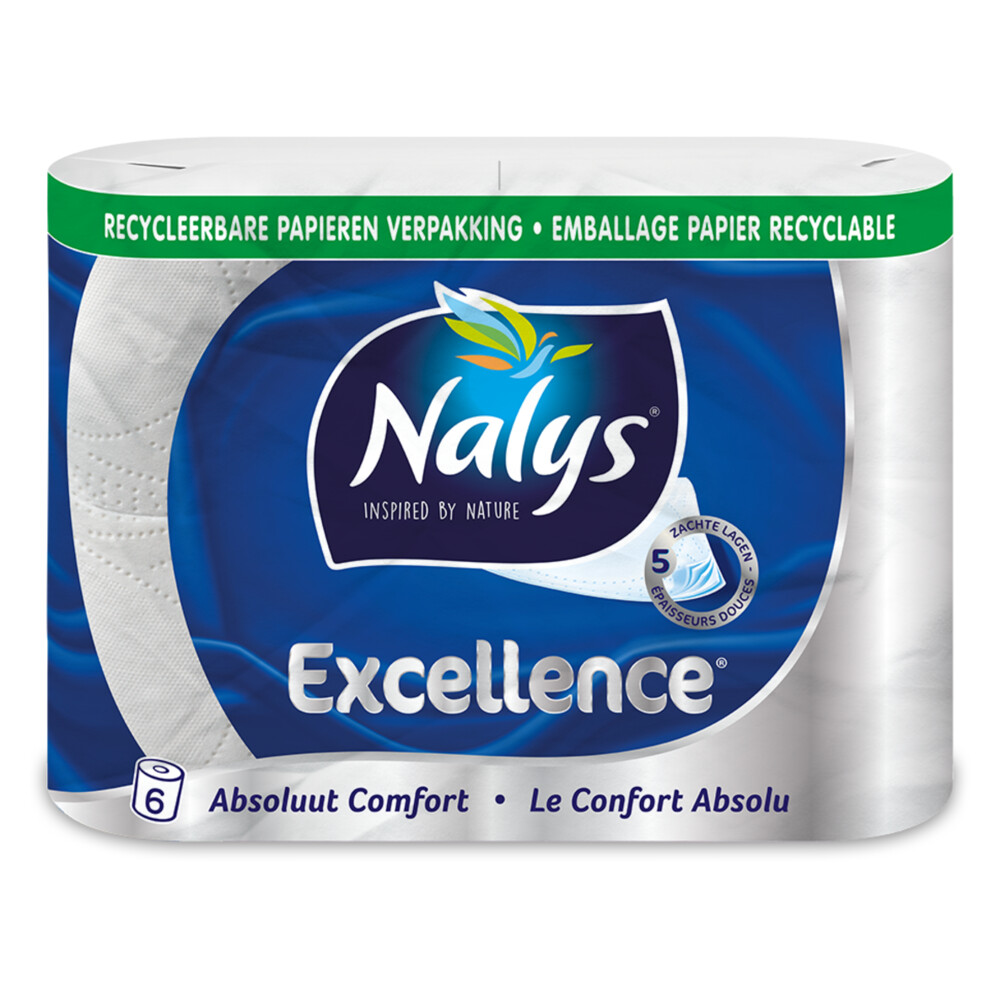 1+1 gratis: Nalys Excellence Maxi-Vel Toiletpapier In Papieren Verpakking 5-Laags 6 stuks