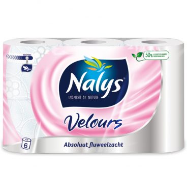 1+1 gratis: Nalys Velours Toiletpapier in 50% Hazy Poly 3-laags 6 stuks