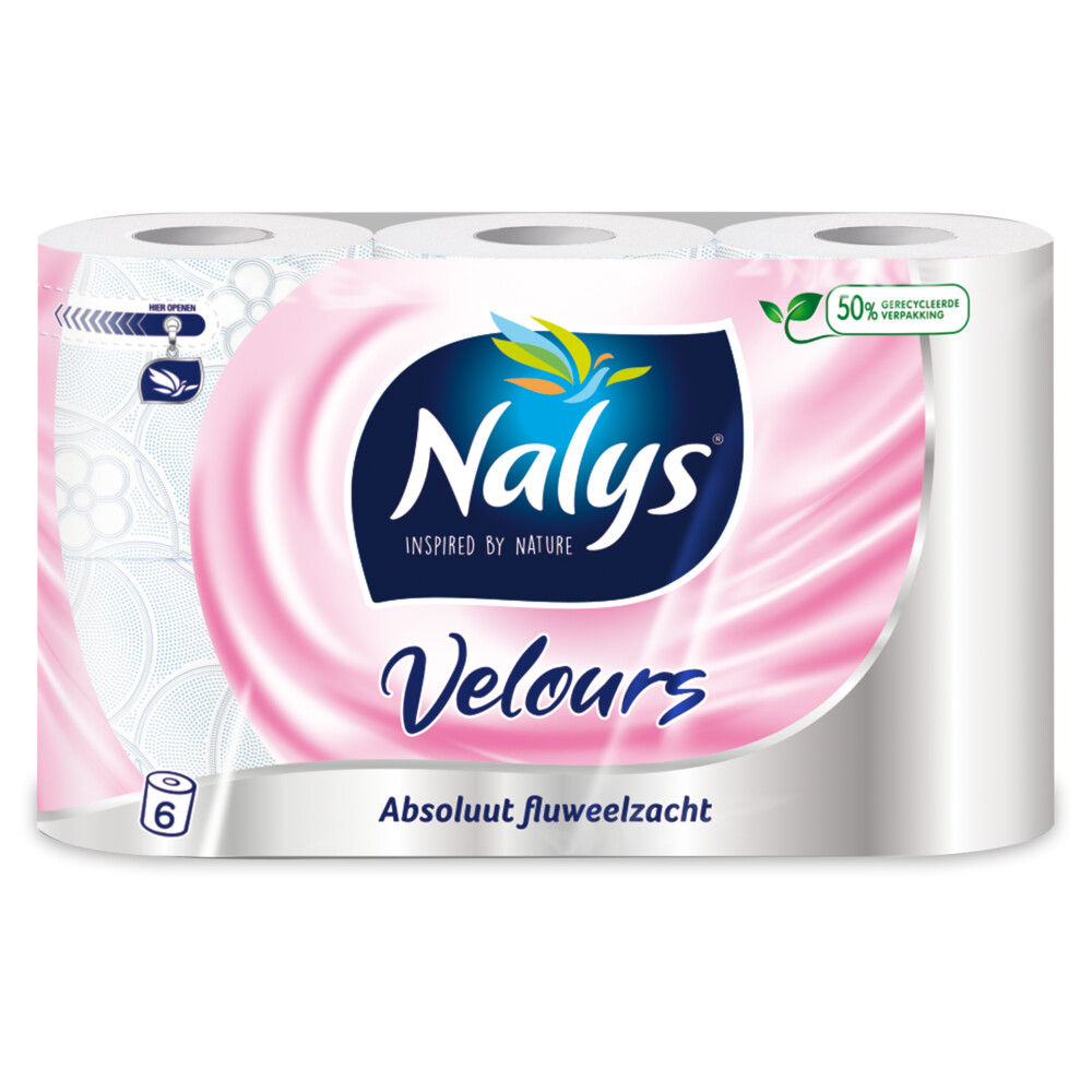 1+1 gratis: Nalys Velours Toiletpapier in 50% Hazy Poly 3-laags 6 stuks