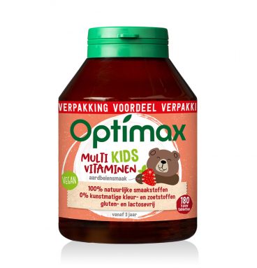 1+1 gratis: 2x Optimax Kids Multivitaminen Aardbei 180 tabletten