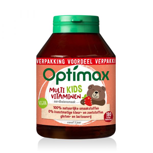 1+1 gratis: 2x Optimax Kids Multivitaminen Aardbei 180 tabletten