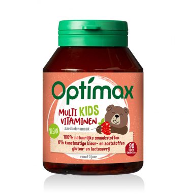 1+1 gratis: 2x Optimax Multivitaminen Kids Aardbei 90 tabletten