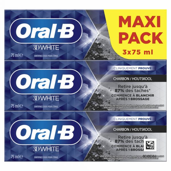 1+1 gratis: Oral-B Tandpasta 3D White Houtskool 3X75 ml