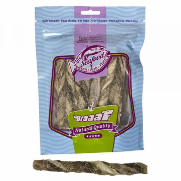 Braaaf Vissnacks Zalmhuid Sticks 12 cm 70 gr