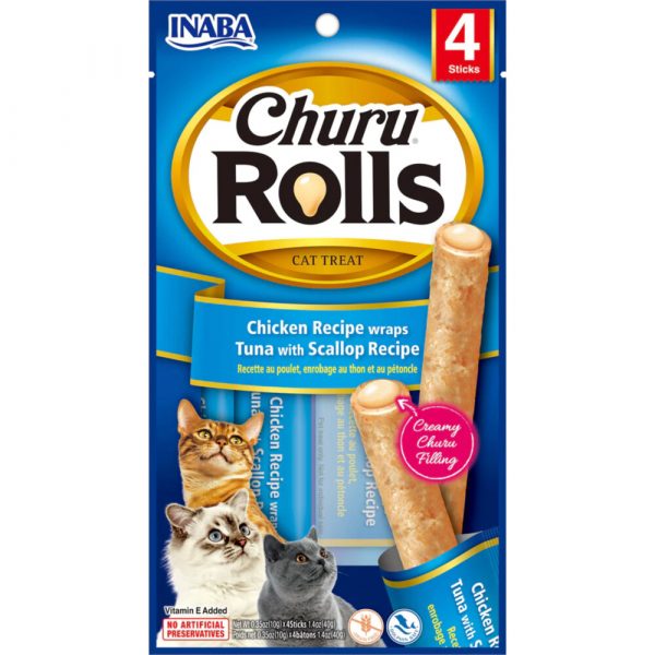 Inaba Kattensnack Churu Rolls Tonijn - Sint Jacobsschelp 40 gr