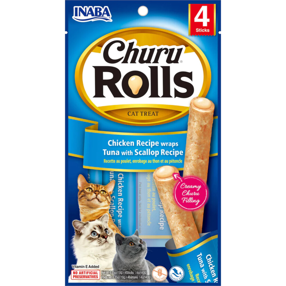 Inaba Kattensnack Churu Rolls Tonijn - Sint Jacobsschelp 40 gr