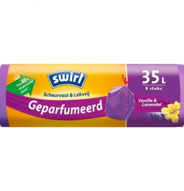 Swirl Pedaalemmerzakken Geparfumeerd Vanille&Lavendel met Trekband 35 liter 9 stuks