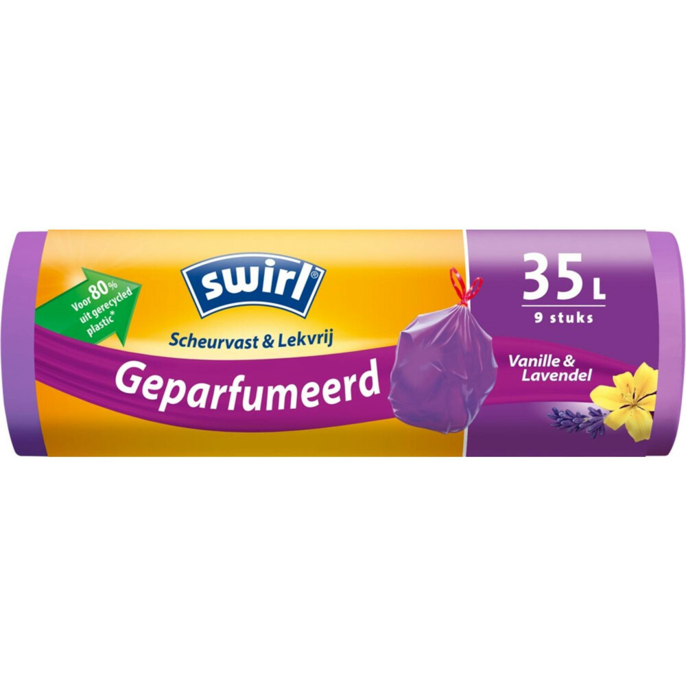 Swirl Pedaalemmerzakken Geparfumeerd Vanille&Lavendel met Trekband 35 liter 9 stuks