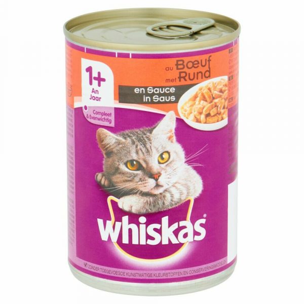 12x Whiskas Blik Adult Brokjes in Saus Rund 400 gr