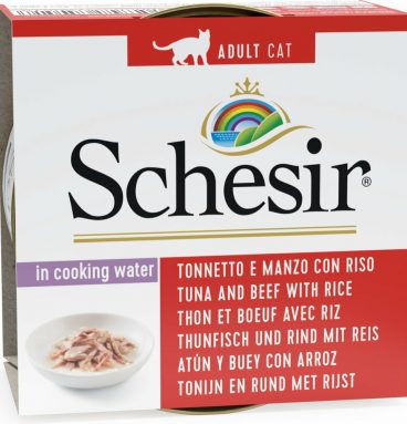 14x Schesir Kattenvoer Gekookte Tonijn en Rundvlees met Rijst 85 gr