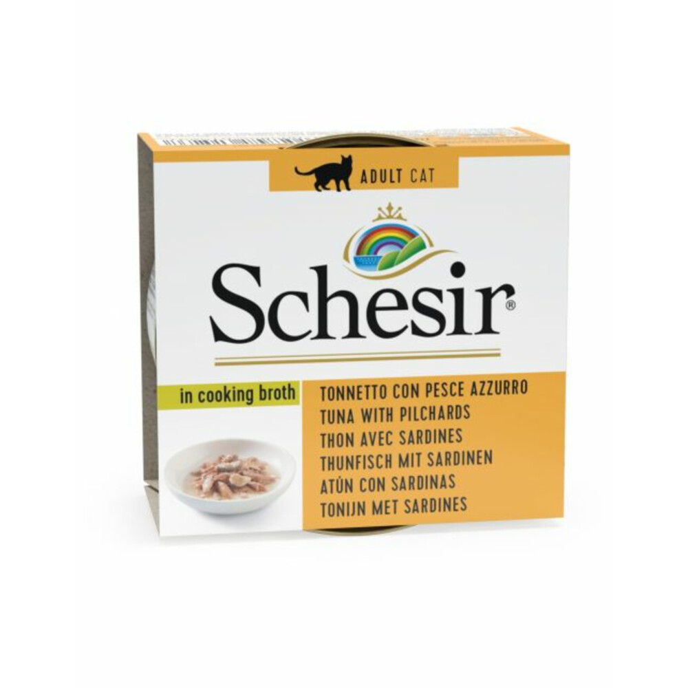 14x Schesir Kattenvoer Gekookte Tonijn en Sardines 70 gr