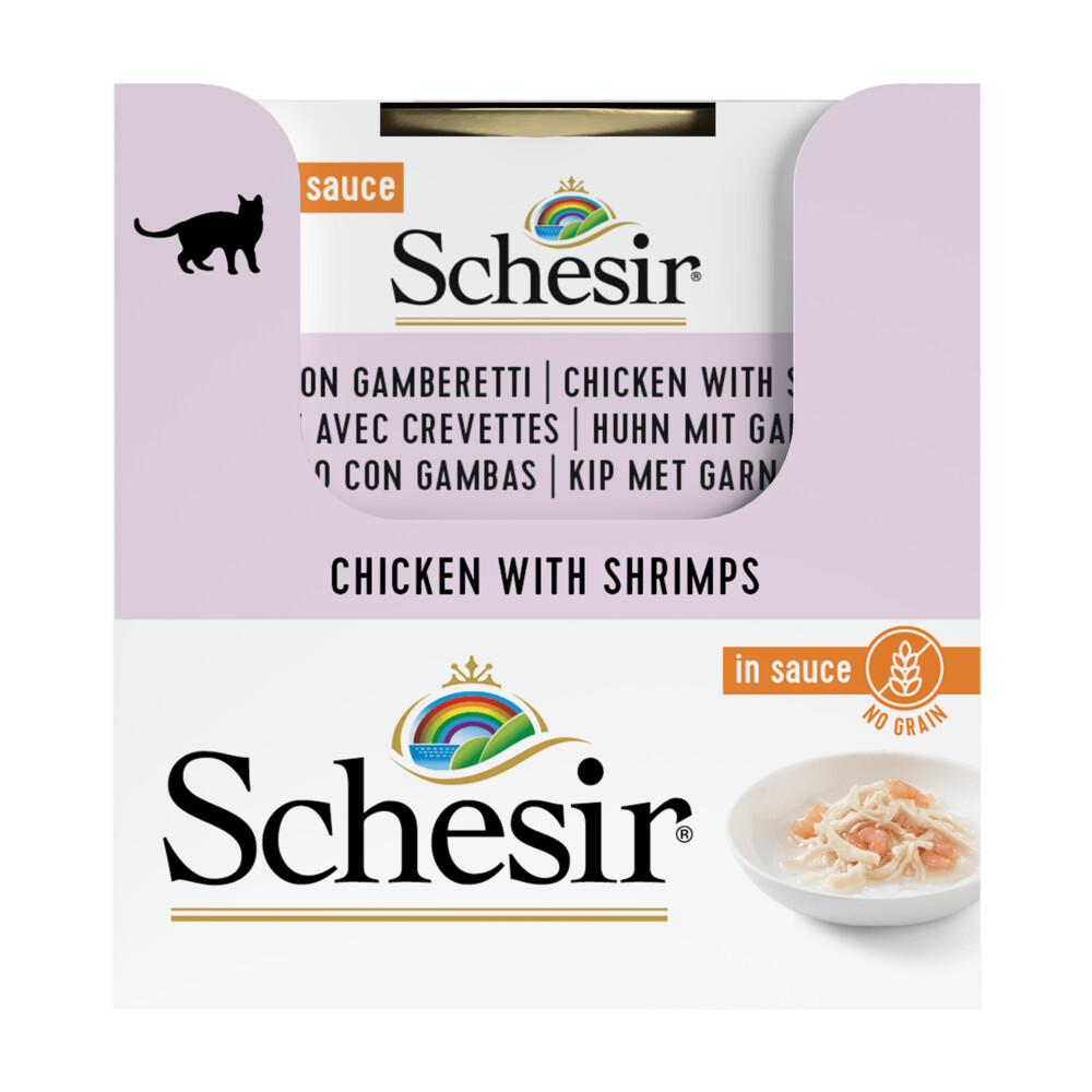 14x Schesir Kattenvoer Kip - Garnaal in Saus 70 gr