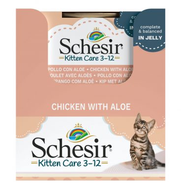 14x Schesir Kattenvoer Kitten 3-12 Kip - Aloe in Gelei 85 gr