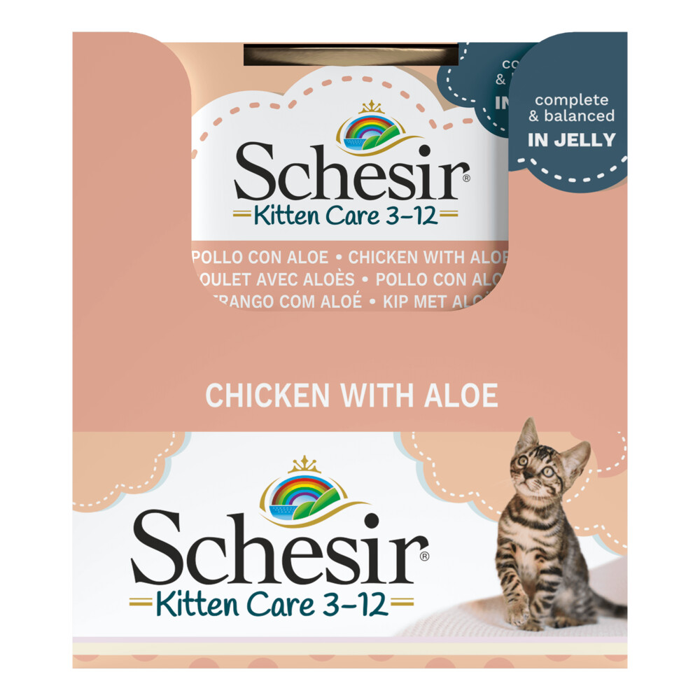 14x Schesir Kattenvoer Kitten 3-12 Kip - Aloe in Gelei 85 gr