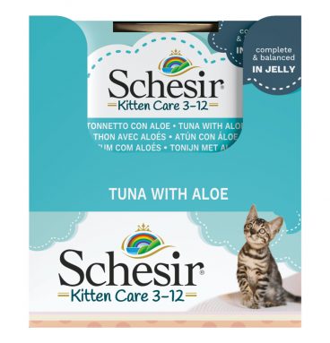 14x Schesir Kattenvoer Kitten 3-12 Tonijn - Aloe in Gelei 85 gr