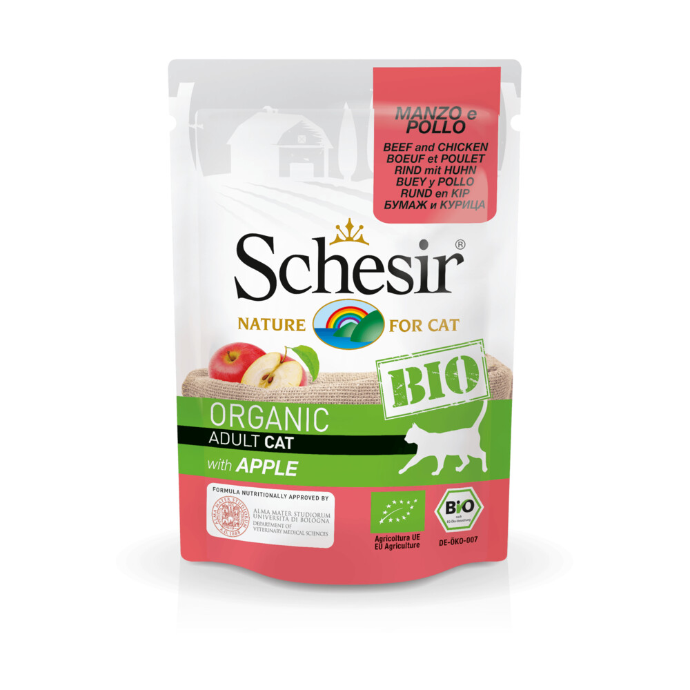 16x Schesir Kattenvoer Bio Rund - Kip - Appel 85 gr