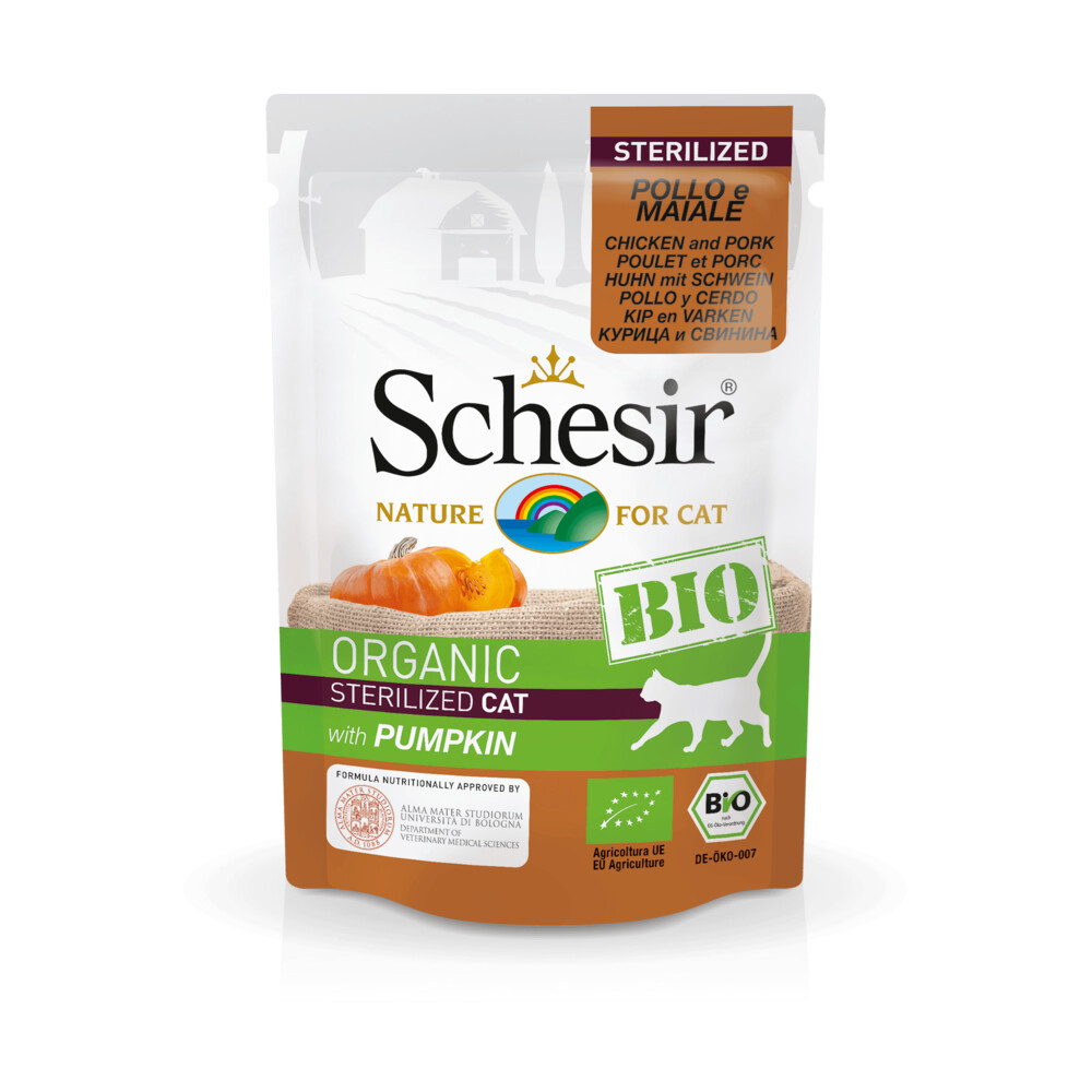 Schesir Kattenvoer Sterilized Bio Kip - Varken - Pompoen 85 gr