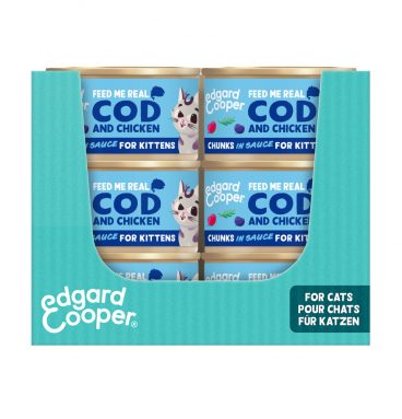 18x Edgard&Cooper Kattenvoer Kitten Chunks Kabeljauw - Kip 85 gr