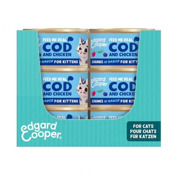 18x Edgard&Cooper Kattenvoer Kitten Chunks Kabeljauw - Kip 85 gr