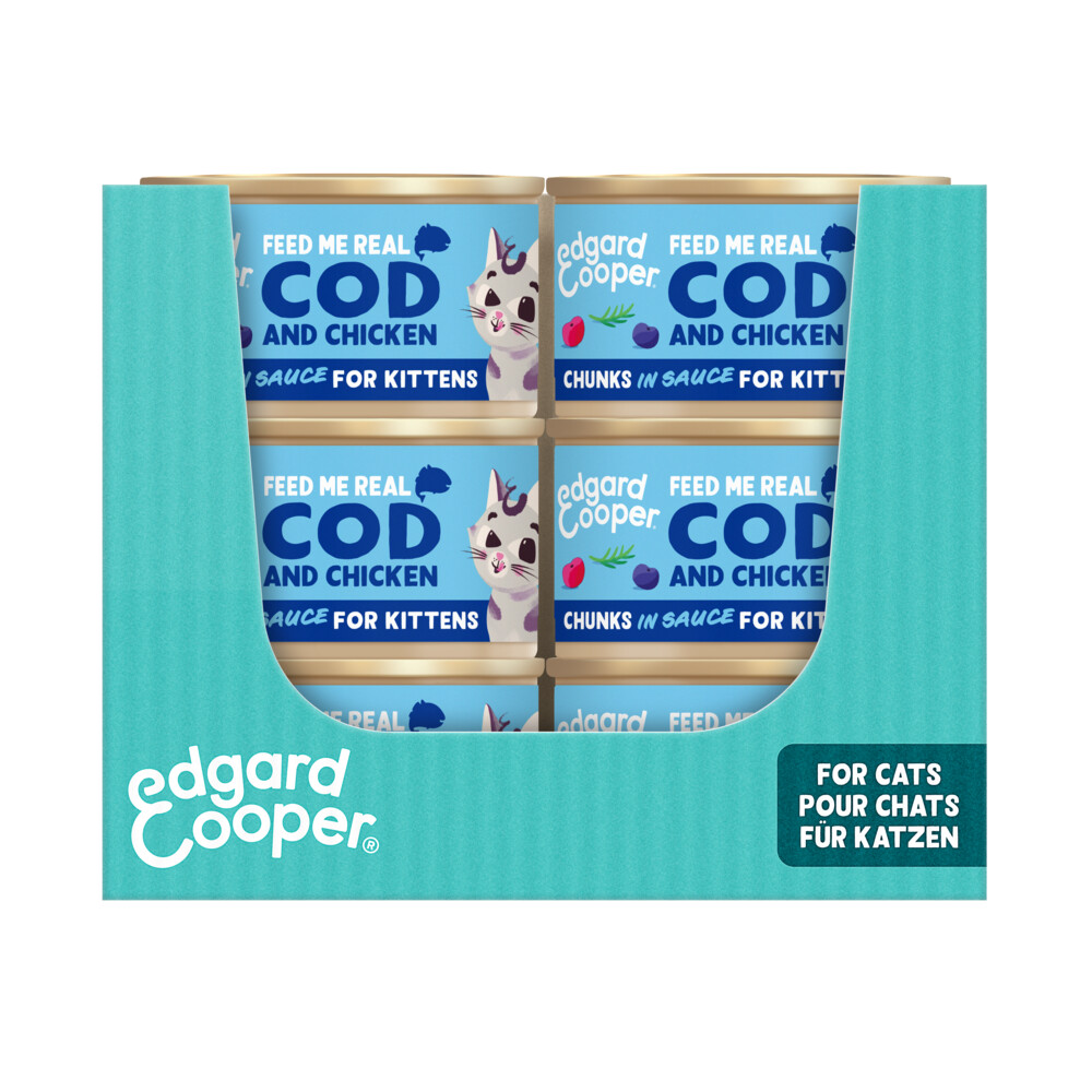 18x Edgard&Cooper Kattenvoer Kitten Chunks Kabeljauw - Kip 85 gr