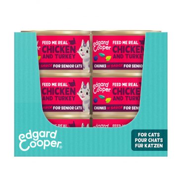 18x Edgard&Cooper Kattenvoer Senior Chunks Kip - Kalkoen 85 gr