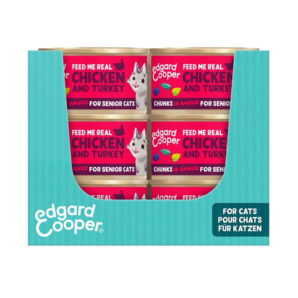 18x Edgard&Cooper Kattenvoer Senior Chunks Kip - Kalkoen 85 gr