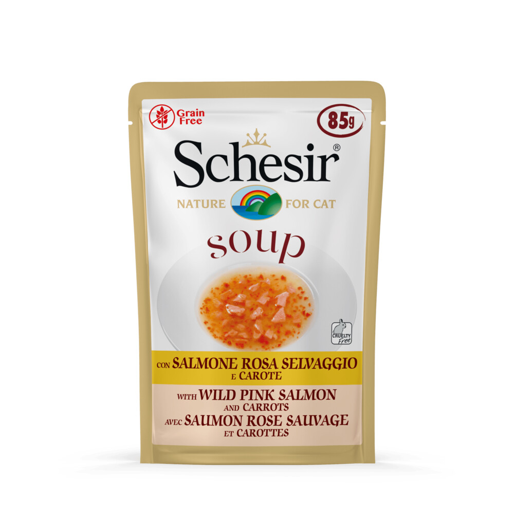 Schesir Katten Natvoer Soep Pink Zalm en Wortel 85 gr