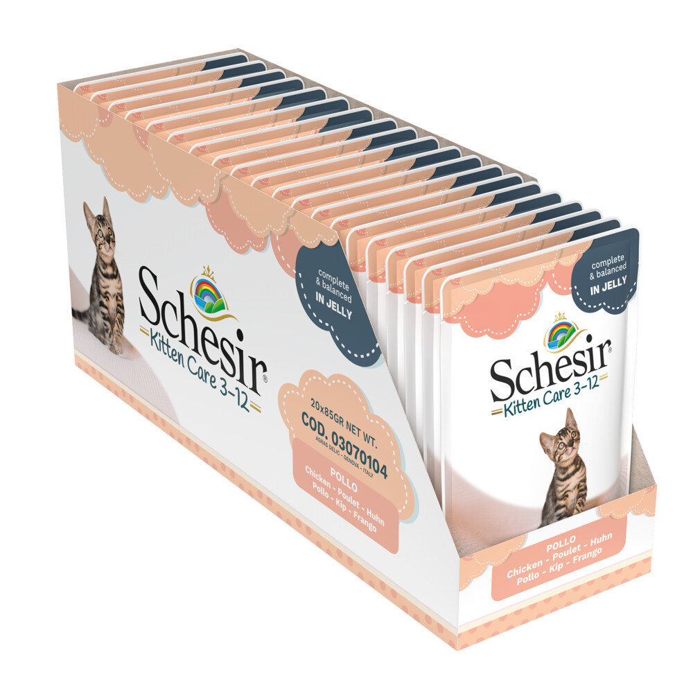 20x Schesir Kattenvoer Kitten 3-12 Kip in Gelei 85 gr