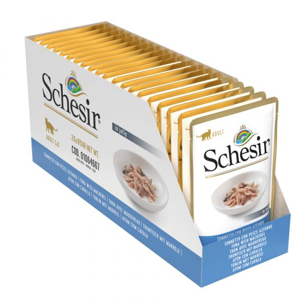 20x Schesir Kattenvoer Tonijn - Makreel in Gelei 85 gr