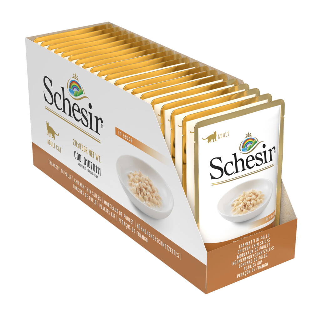 20x Schesir Kattenvoer Tonijn Plakjes Kip in Saus 85 gr