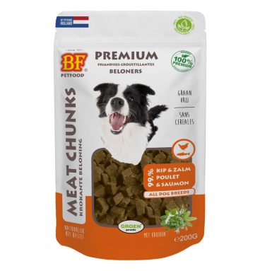 12x BF Petfood Meat Chunks Kip - Zalm 200 gr