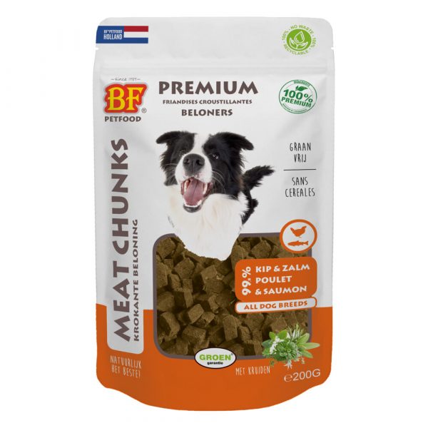 12x BF Petfood Meat Chunks Kip - Zalm 200 gr