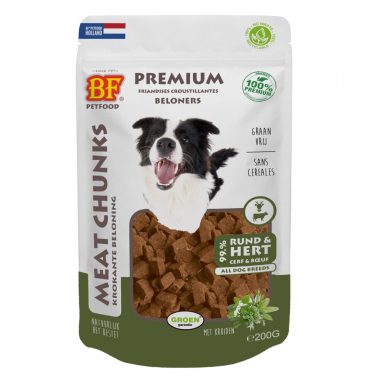 12x BF Petfood Meat Chunks Rund - Hert 200 gr