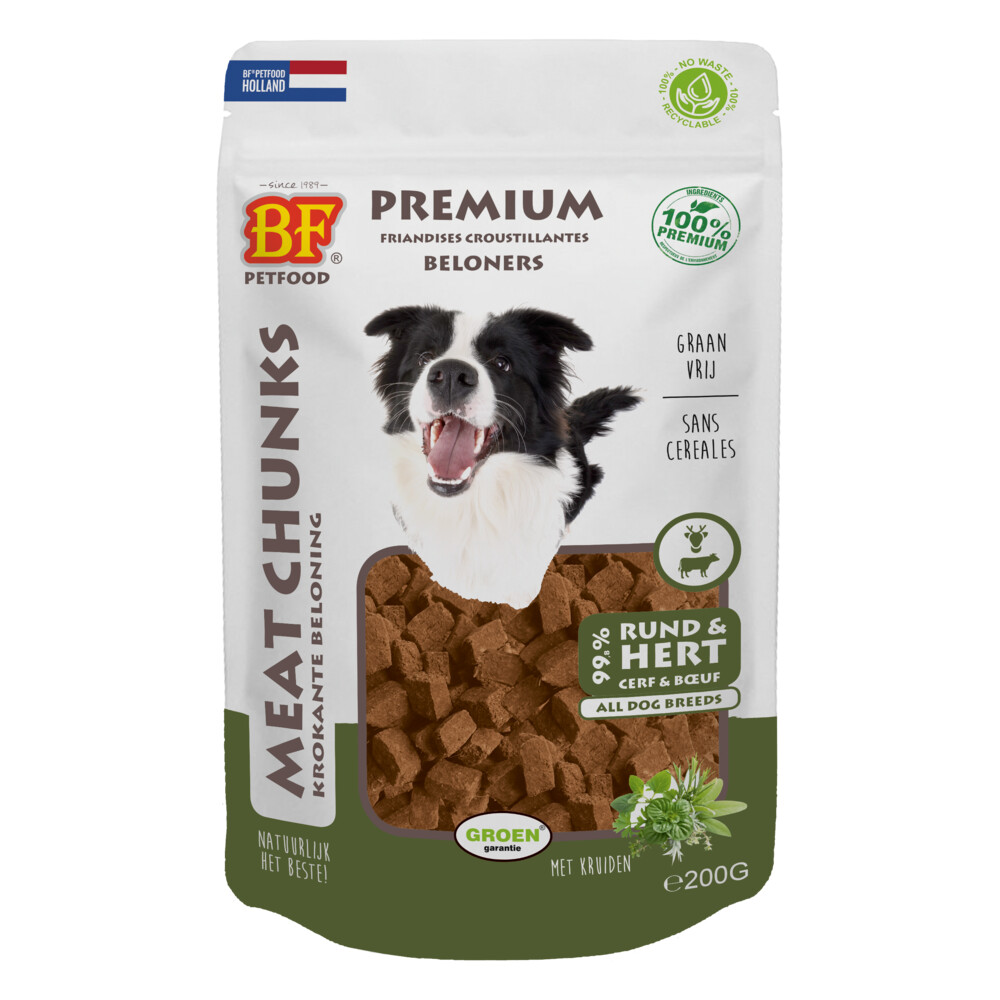 12x BF Petfood Meat Chunks Rund - Hert 200 gr