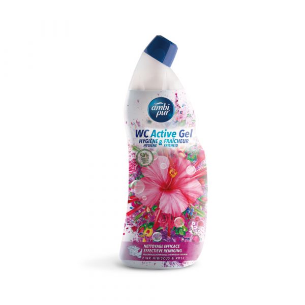 6x Ambi Pur Toiletreiniger Wc Active Gel Hibiscus&Roos 750 ml