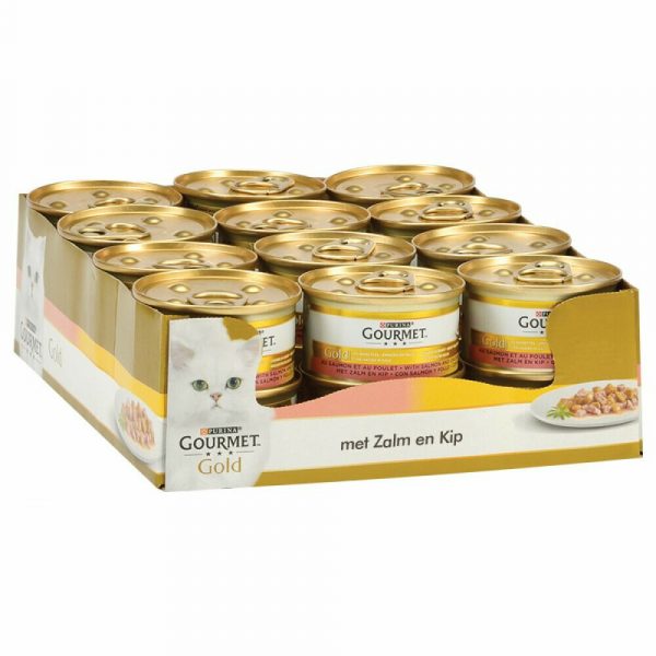 24x Gourmet Gold Fijne Hapjes Zalm - Kip 85 gr