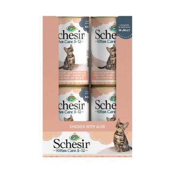 24x Schesir Kattenvoer Kitten 3-12 Kip - Aloe in Gelei 140 gr