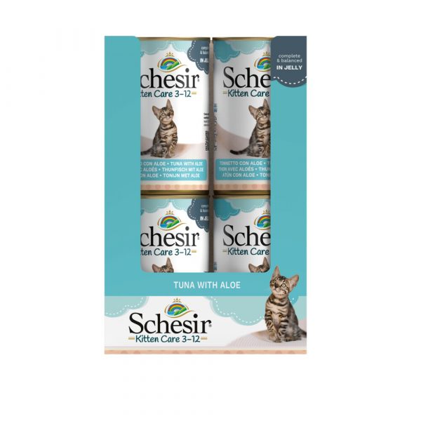 24x Schesir Kattenvoer Kitten 3-12 Tonijn - Aloe in Gelei 140 gr