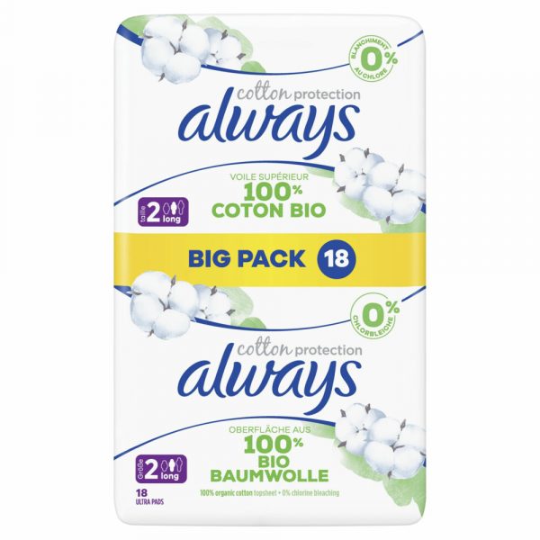 3x Always Maandverband Bio Cotton Long 54 stuks