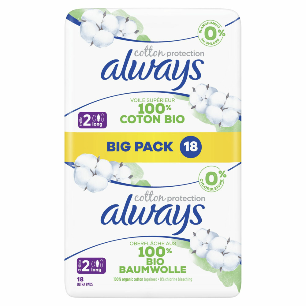 3x Always Maandverband Bio Cotton Long 54 stuks