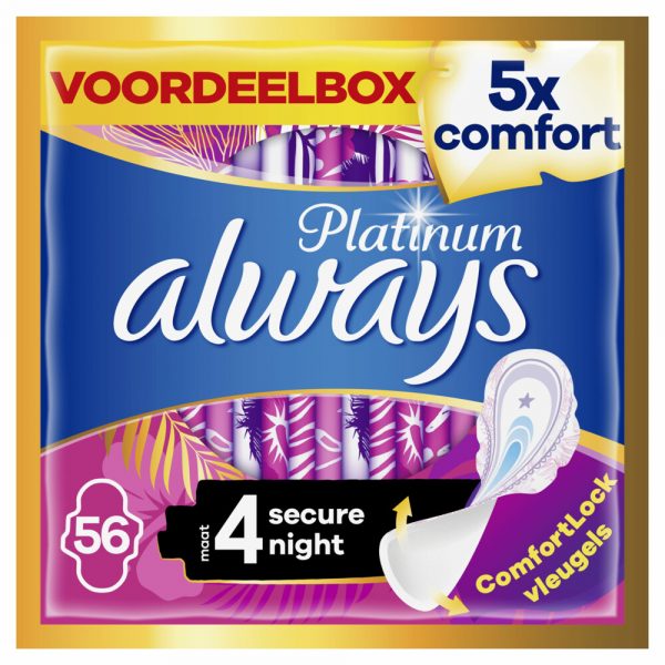 2e halve prijs: Always Maandverband Platinum Secure Night 56 stuks