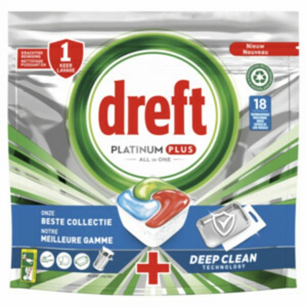 5x Dreft Platinum Plus All In One Vaatwastabletten Deep Clean 16 stuks