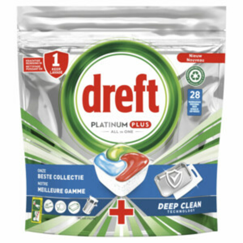 5x Dreft Platinum Plus All In One Vaatwastabletten Deep Clean 25 stuks