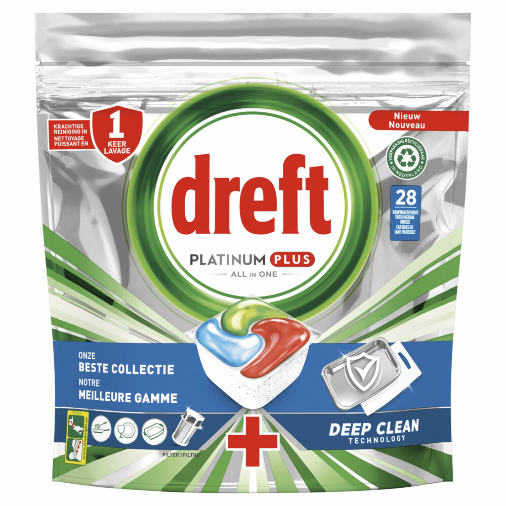 5x Dreft Platinum Plus All In One Vaatwastabletten Deep Clean 28 stuks